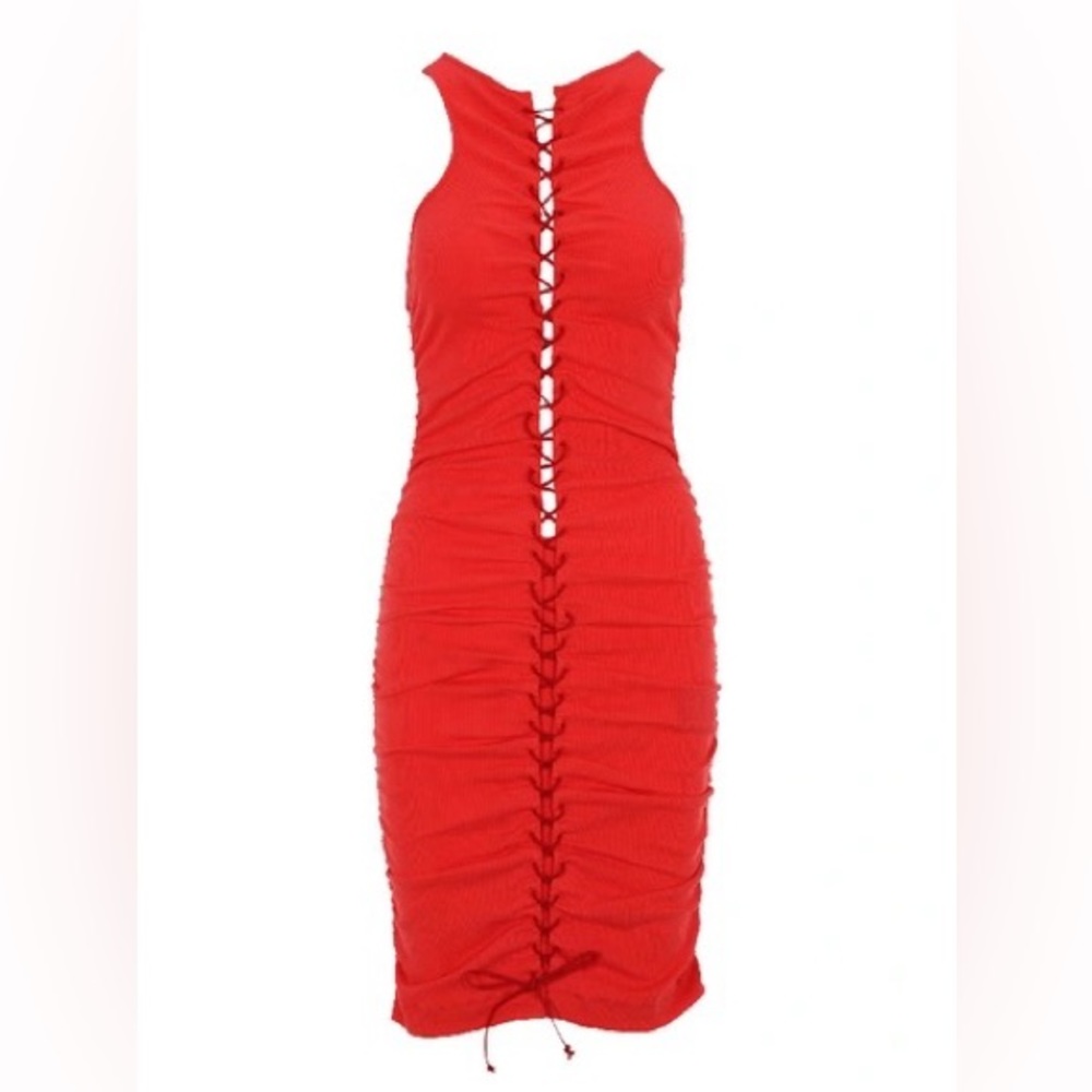 NWT BEN TAVERNITI UNRAVEL PROJECT Red Lace-Up Dress
